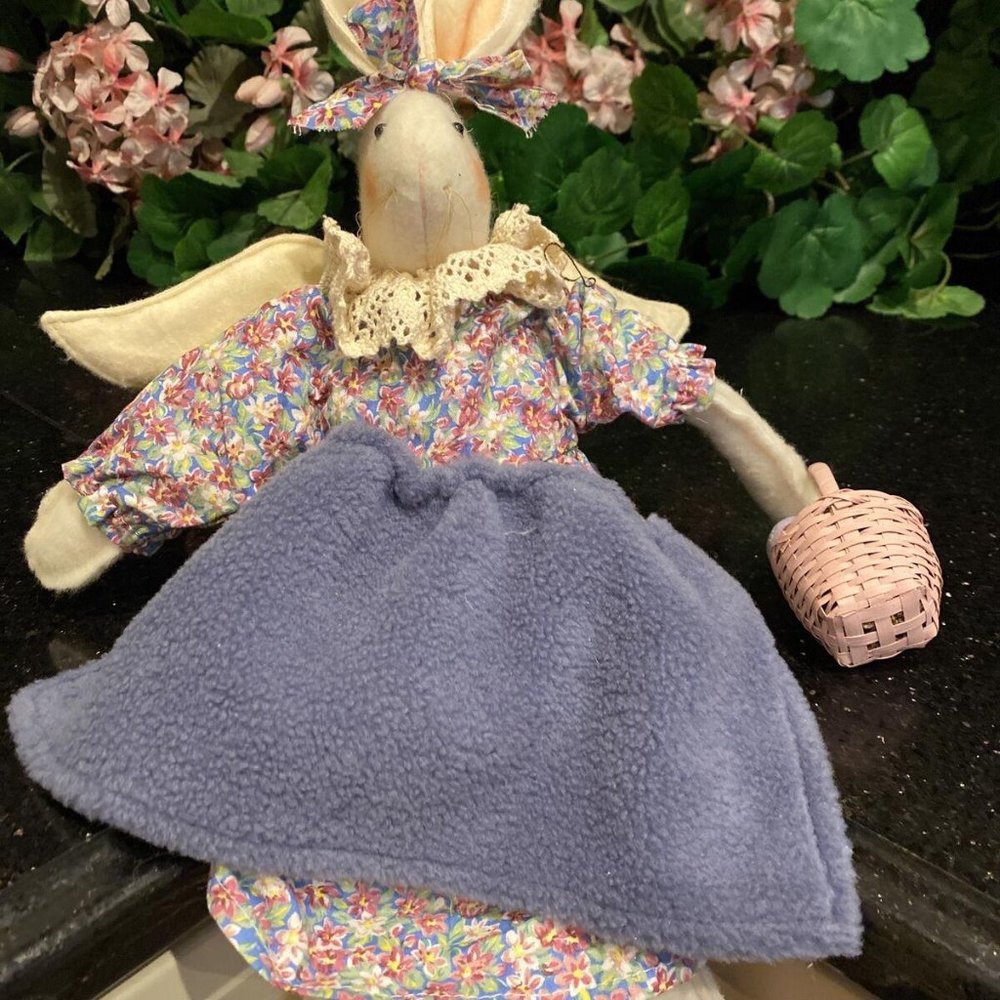 Hand Made Angel Bunny Rabbit With Easter Basket 18” Flat 10” Sitting